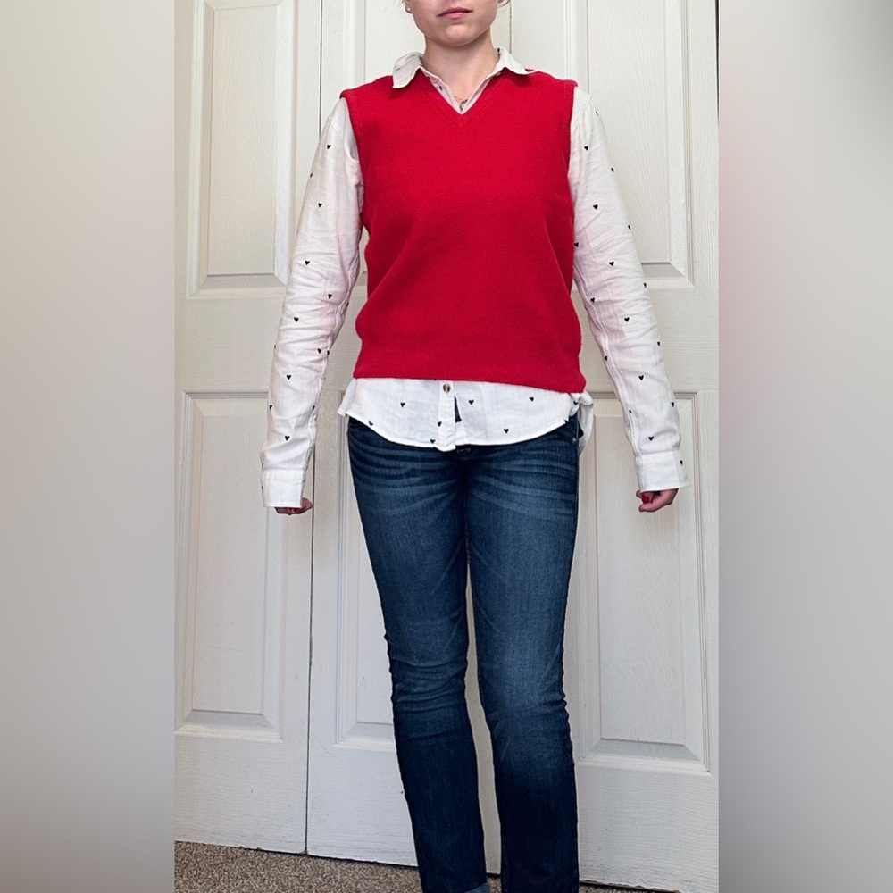 Vintage 80s Argentinian Merino Wool V-Neck Sweater Vest - Red - S